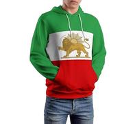 Sweat à Capuche pour homme avec imprimé Drapeau Iranien Persan Du Lion Et Du Soleil, Pull Unisexe Empires Antiques avec Poche Kangourou et Cordon de Serrage pour Tenue Décontractée, Salle de Sport