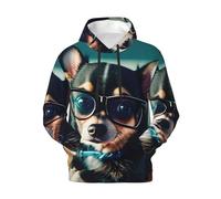 Sweat à capuche pour homme avec imprimé lunettes de chien Chihuahua pour l'hiver, l'automne, le printemps, chaud, léger et confortable, vêtement décontracté