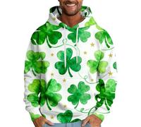 Sweat à capuche pour homme avec imprimé trèfle à manches longues et cordon de serrage avec poches, chaud et confortable, pull ample Lucky Festival Tops, Mr4, L