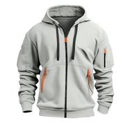 Sweat à capuche pour homme Cargo avec Zippé Manteau Homme Manche Longue Couleur unie Blousons Décontractée Automne Hiver Vestes Multi-Poches Sports de Plein air Vintage de Jogging Simple Style