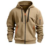 Sweat à capuche pour homme Cargo avec Zippé Manteau Homme Manche Longue Couleur unie Blousons Décontractée Automne Hiver Vestes Multi-Poches Sports de Plein air Vintage de Jogging Simple Style
