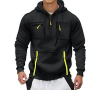 Sweat à capuche pour homme, couleur unie, manches longues, fermeture éclair 1/4, avec poches et cordon de serrage, coupe décontractée, tendance, confortable, chaud, haut athlétique, entraînement, pour