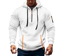 Sweat à capuche pour homme - Coupe droite - Couleur unie - Avec poche et plusieurs fermetures éclair - Baggy - Loisirs - Pull de travail - Jogging, Blanc-D, 3XL
