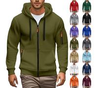 Sweat à capuche pour homme de couleur unie à fermeture éclair avec poches zippées - Sweat à capuche à manches longues - Veste d'hiver chaude à capuche décontractée - Idéal pour le week-end
