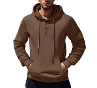 Sweat à capuche pour homme en jacquard à carreaux et col boutonné - Sweat-shirt d'hiver de couleur unie avec poche - Pull à manches longues, Sweats à capuche café pour hommes, M