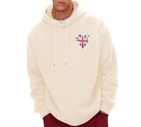 Sweat à capuche pour homme en polaire Sherpa doublé avec imprimé cœur et drapeau du Royaume-Uni Pull chaud à manches longues pour l'automne, Sweats à capuche beige pour homme, XL