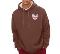 Sweat à capuche pour homme en polaire Sherpa doublé avec imprimé cœur et drapeau du Royaume-Uni Pull chaud à manches longues pour l'automne, Sweats à capuche café pour hommes, XXL
