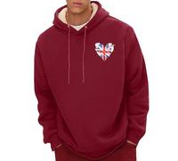 Sweat à capuche pour homme en polaire Sherpa doublé avec imprimé cœur et drapeau du Royaume-Uni Pull chaud à manches longues pour l'automne, Sweats à capuche rouges pour hommes, 4XL