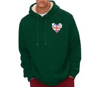 Sweat à capuche pour homme en polaire Sherpa doublé avec imprimé cœur et drapeau du Royaume-Uni Pull chaud à manches longues pour l'automne, Sweats à capuche verts pour hommes, XXL