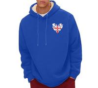Sweat à capuche pour homme en polaire Sherpa doublé avec imprimé cœur et drapeau du Royaume-Uni Pull chaud à manches longues pour l'automne, Sweats à capuche bleus pour hommes, 5XL