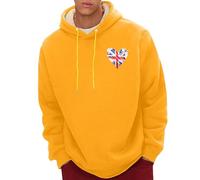 Sweat à capuche pour homme en polaire Sherpa doublé avec imprimé cœur et drapeau du Royaume-Uni Pull chaud à manches longues pour l'automne, Sweats à capuche jaunes pour hommes, 5XL