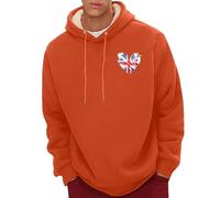 Sweat à capuche pour homme en polaire Sherpa doublé avec imprimé cœur et drapeau du Royaume-Uni Pull chaud à manches longues pour l'automne, Sweats à capuche orange pour hommes, XL