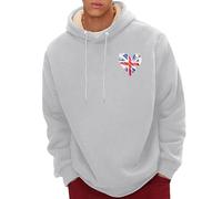 Sweat à capuche pour homme en polaire Sherpa doublé avec imprimé cœur et drapeau du Royaume-Uni Pull chaud à manches longues pour l'automne, Sweats à capuche gris pour hommes, XL