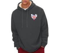 Sweat à capuche pour homme en polaire Sherpa doublé avec imprimé cœur et drapeau du Royaume-Uni Pull chaud à manches longues pour l'automne, Sweats à capuche gris foncé pour hommes, XL