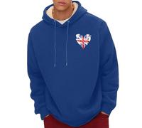 Sweat à capuche pour homme en polaire Sherpa doublé avec imprimé cœur et drapeau du Royaume-Uni Pull chaud à manches longues pour l'automne, Sweats à capuche bleu marine pour hommes, M
