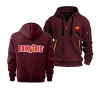 Sweat À Capuche pour Homme Et Femme, avec Cordon De Serrage, pour Fairy Tail, Haut Chaud À Manches Longues, Polaire d'automne, Fermeture Éclair 1/4, avec Poches,Red-l