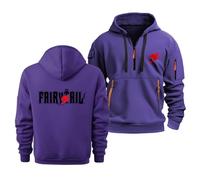 Sweat À Capuche pour Homme Et Femme, avec Cordon De Serrage, pour Fairy Tail, Haut Chaud À Manches Longues, Polaire d'automne, Fermeture Éclair 1/4, avec Poches,Purple-m