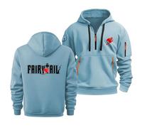 Sweat À Capuche pour Homme Et Femme, avec Cordon De Serrage, pour Fairy Tail, Haut Chaud À Manches Longues, Polaire d'automne, Fermeture Éclair 1/4, avec Poches,Sky Blue-4x_l