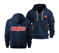 Sweat À Capuche pour Homme Et Femme, avec Cordon De Serrage, pour Fairy Tail, Haut Chaud À Manches Longues, Polaire d'automne, Fermeture Éclair 1/4, avec Poches,Navy Blue-x_l