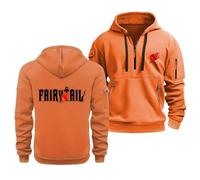 Sweat À Capuche pour Homme Et Femme, avec Cordon De Serrage, pour Fairy Tail, Haut Chaud À Manches Longues, Polaire d'automne, Fermeture Éclair 1/4, avec Poches,Orange-4x_l