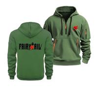 Sweat À Capuche pour Homme Et Femme, avec Cordon De Serrage, pour Fairy Tail, Haut Chaud À Manches Longues, Polaire d'automne, Fermeture Éclair 1/4, avec Poches,Grass Green-5x_l