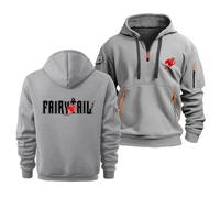 Sweat À Capuche pour Homme Et Femme, avec Cordon De Serrage, pour Fairy Tail, Haut Chaud À Manches Longues, Polaire d'automne, Fermeture Éclair 1/4, avec Poches,Light Gray-3x_l