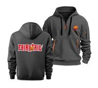 Sweat À Capuche pour Homme Et Femme, avec Cordon De Serrage, pour Fairy Tail, Haut Chaud À Manches Longues, Polaire d'automne, Fermeture Éclair 1/4, avec Poches,Dark Gray-l