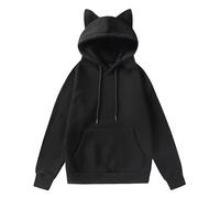 Sweat à capuche pour homme et femme avec oreilles de chat - Poignets côtelés - Pull à capuche en polaire avec poche et cordon de serrage - Hauts Y2K surdimensionnés légers et décontractés - Uni