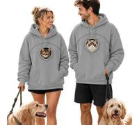 Sweat à capuche pour homme et femme avec poche de transport pour chat | Pull à capuche décontracté avec cordon de serrage - Doux au toucher - Pour chat et chien - Style urbain décontracté - Gris