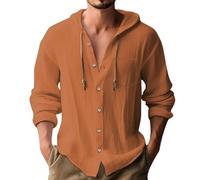 Sweat à capuche pour homme graphique à manches longues en coton et lin uni pour homme grand et grand col rond pour homme, Orange, 5XL