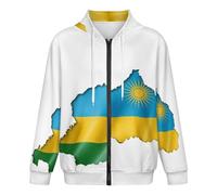 Sweat À Capuche pour Homme | Imprimé Drapeau du Rwanda Classique Et Humoristique | Haut À Capuche Zippé Confortable | Veste À Manches Longues avec Poignets Côtelés | Idéal pour Le Week-End Taille 5XL