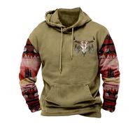 Sweat à capuche pour homme imprimé graphique sweat à capuche avec poche rétro à manches longues pour gym, sport, course à pied, hiver, haut hippie avec cordon de serrage, pull décontracté, 3#Kaki, XL