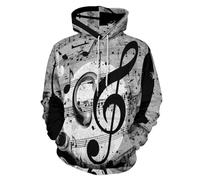Sweat à capuche pour homme imprimé Thème Musical Graffiti 3D avec poche, Notes Musique Illustrations Lignes Partition ample manches longues pull à capuche confortable pour l'automne et l'hiver