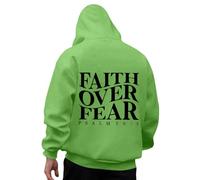 Sweat à capuche pour homme - Oversize Faith Over Fear - Imprimé arrière - Veste de sport - Veste d'extérieur - T-shirt long - Motif Christ - Veste d'extérieur - Veste de loisirs - Coupe-vent, vert, XL