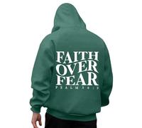 Sweat à capuche pour homme - Oversize Faith Over Fear - Imprimé arrière - Veste de sport - Veste d'extérieur - T-shirt long - Motif Christ - Veste d'extérieur - Veste de loisirs - Coupe-vent, Vert