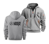 Sweat À Capuche pour Homme pour Linkin Park 1/4 Zip Sweat-Shirt À Capuche Pull Polaire Chaud avec Poches Pulls À Manches Longues,Light Gray-5x_l