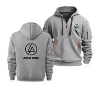 Sweat À Capuche pour Homme pour Linkin Park Hoodies Polaire Unisexe Chaud Automne Sweat-Shirt Pull 1/4 Zip Manches Longues Logo Sweat Hood pour Hommes Femmes,Light Gray-m