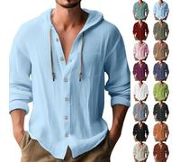Sweat à capuche pour homme - Pull à capuche en lin - Confortable - Couleur unie - Bouton - Léger et respirant - Coton et lin - Haut rétro américain décontracté, bleu marine, 4XL