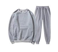 Sweat à capuche pour homme sans capuche et pantalon à col rond avec taille élastique et cordon de serrage - Mode décontractée - Ensemble confortable pour la maison - Haut à manches longues pour homme