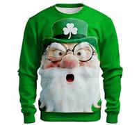 Sweat à capuche pour homme St Patrick irlandais porte-bonheur trèfle vert décontracté col rond pull Paddy's Day Vêtements de jour Irlande Trèfle à manches longues Chemise de sport légère sans capuche