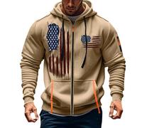 Sweat à capuche pour homme, style drapeau américain, élégant, coupe ample, poches à cordon de serrage, sweat à capuche imprimé, fermeture éclair, manches longues, décontracté, confortable, polyester