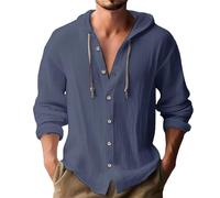 Sweat à capuche pour homme - T-shirt à capuche boutonné à manches longues - Sweat-shirt d'entraînement simple pour le gym - Coupe régulière - Cordon de serrage - Tee-shirt en coton et lin - Léger