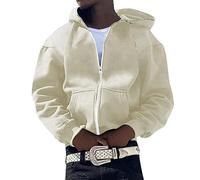 Sweat à capuche pour homme veste d'hiver sweat à capuche homme femme tendance de la personnalité européenne américaine broderie pull à capuche décontracté hip-hop manteau cardigan, beige, L