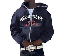 Sweat à capuche pour homme - Veste d'hiver - Sweat à capuche pour homme et femme - Broderie américaine européenne - Pull à capuche décontracté hip-hop - Manteau en tricot, bleu foncé, L