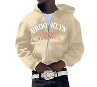 Sweat à capuche pour homme - Veste d'hiver - Sweat à capuche pour homme et femme - Broderie américaine européenne - Pull à capuche décontracté hip-hop - Manteau en tricot, beige, L