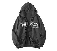 Sweat à Capuche pour Homme Veste Fermeture éClair IntéGrale, Hoodie Hip Hop Style RéTro Imprimé Gothique Veste à Capuche Street Fashion Unisexe Cordon De Serrage avec Capuche Et Zippe