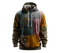 Sweat à capuche pour homme vintage décontracté avec imprimé drapeau de foi patriotique kangourou poche avec cordon de serrage pour entraînement, course à pied, vêtements de sport athlétiques, noir