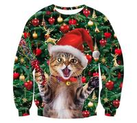 Sweat à capuche pour hommes Pull de Noël Moche Hommes Sweater de Noël Hommes 3D Impression Cool Drôle Femmes Pull de Noël Veste de survêtement Hommes sans capuche Manches longues Sweats à capuche