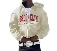Sweat à capuche pour hommes veste d'hiver sweat à capuche pour homme, personnalité américaine européenne, pull à capuche hip-hop, cardigan, manteau, beige, L
