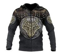 Sweat À Capuche pour Hommes Viking, Sweat-Shirt D'armure De Totem De Loup Celtique Imprimé en 3D, Manteaux De Veste Zippés Décontractés À Manches Longues Harajuku d'automne,Viking Wolf Zip Hoodie,3XL
